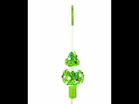 Dimensional White Roses on Green Leaves Glass Christmas Tree Topper 11 Inches