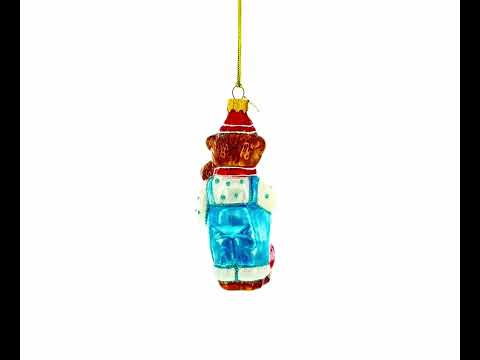 Father Bear with Cubs in Traditional Dress Glass Christmas Ornament