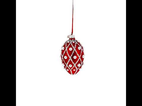 Red Pearl Lattice Glass Egg Ornament 4 Inches