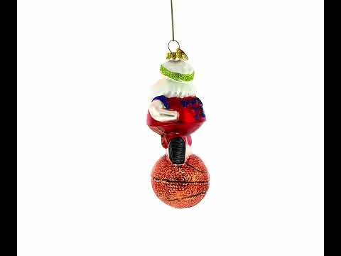 Santa the Basketball Player Glass Christmas Ornament