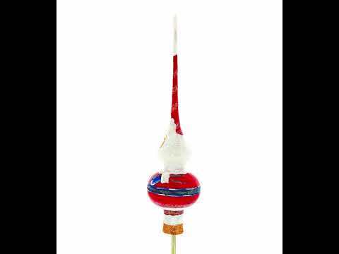 Santa in Red & White Suit Glass Christmas Tree Topper 11 Inches