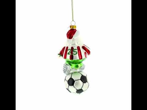 Santa the Soccer Player Glass Christmas Ornament