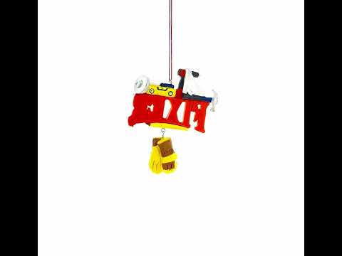 Reparaturwerkstatt mit Werkzeug und Handschuhen, Weihnachtsbaumschmuck aus Kunstharz