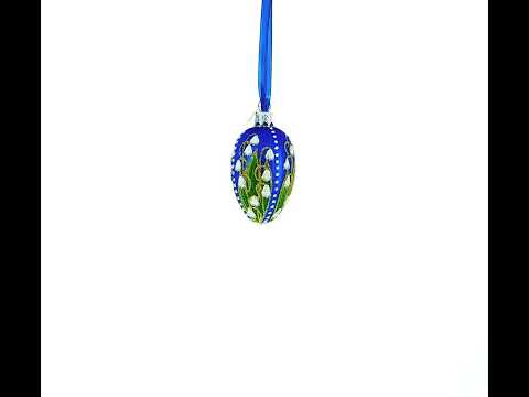 Lilies of the Valley on Blue Royal Mini Red Glass Egg Ornament