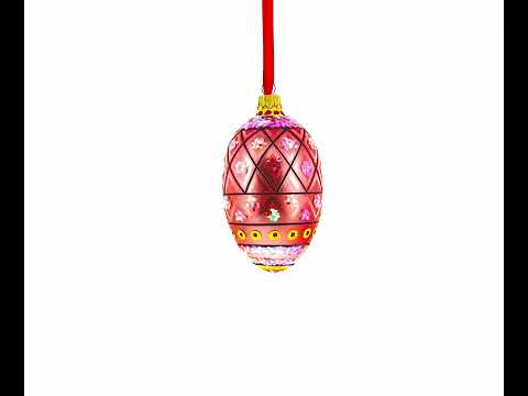 Osterhase mit Tulpen, Glas-Ei-Ornament, 10 cm
