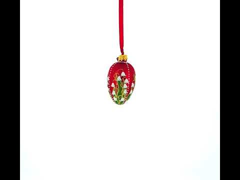 Adorno de huevo de cristal rojo en miniatura Lilies of the Valley Royal de 2,9 pulgadas
