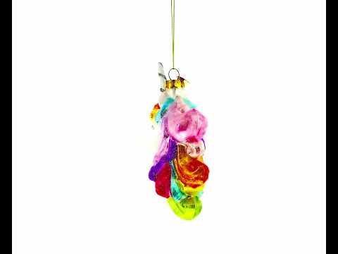 Adorno navideño de vidrio soplado con forma de unicornio arcoíris encantado