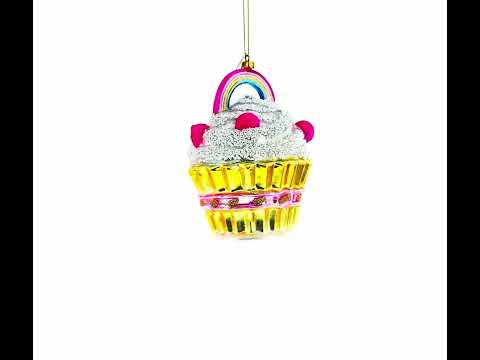 Delightful Sprinkled Cupcake with Rainbow Glass Christmas Ornament