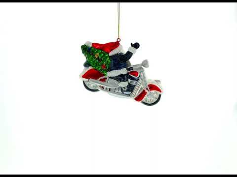 Santa’s Delivery Service Motorcycle Glass Ornament
