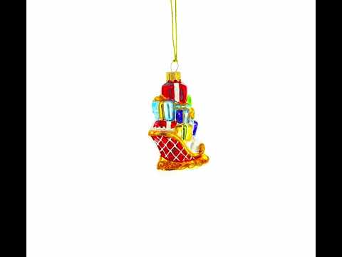 Santa’s Sleigh Full of Gifts Glass Christmas Ornament