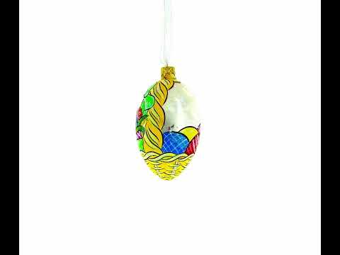 Easter Bunny in Flower Basket Glass Egg Ornament 4 Inches