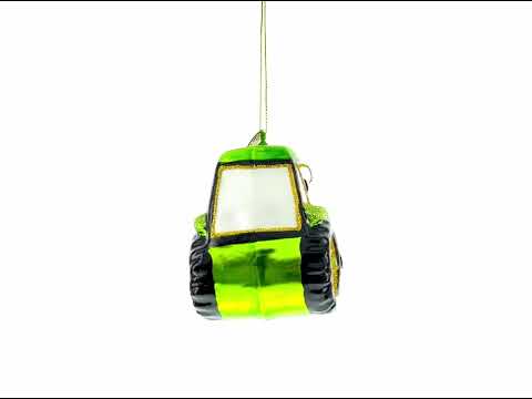 Rustikaler grüner Traktor-Weihnachtsschmuck aus Glas