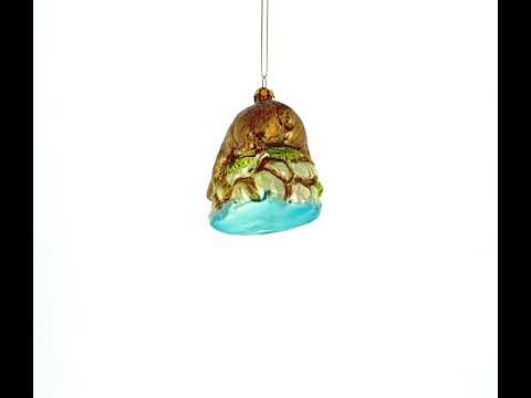 Wild Bear Watching Fish Glass Christmas Ornament