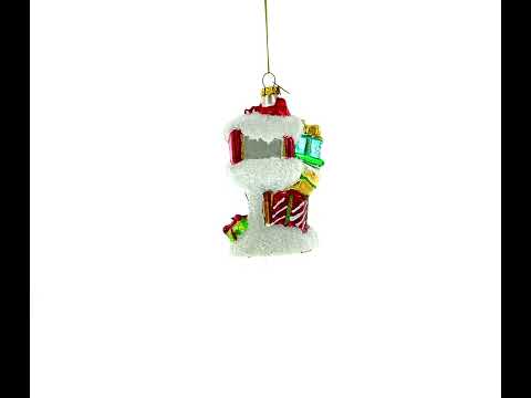 Snowy Red Mailbox Full of Gifts Glass Christmas Ornament