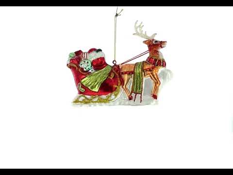 Santa’s Sleigh Ride with Reindeer Glass Christmas Ornament