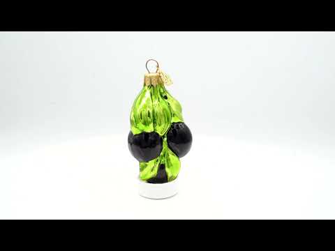 Black Olives with Glossy Green Leaves Glass Christmas Ornament
