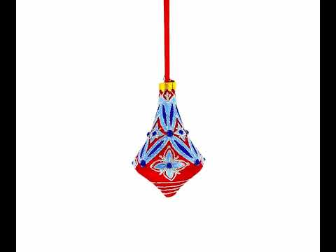 Adorno navideño de cristal con remate de campana geométrica azul