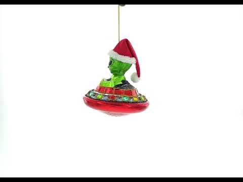 Santa Alien in UFO Glass Christmas Ornament
