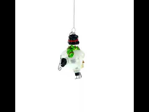 Ice Skating Snowman with Birdhouse Glass Christmas Ornament