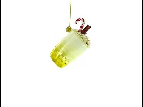 Whipped Cream Holiday Spirit Cocktail with Candy Cane Glass Christmas Ornament