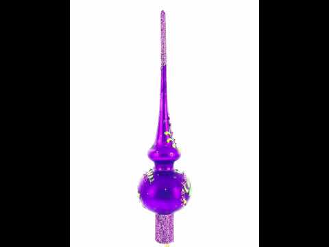 Dimensional Pink Roses on PurpleGlass Christmas Tree Topper 11 Inches