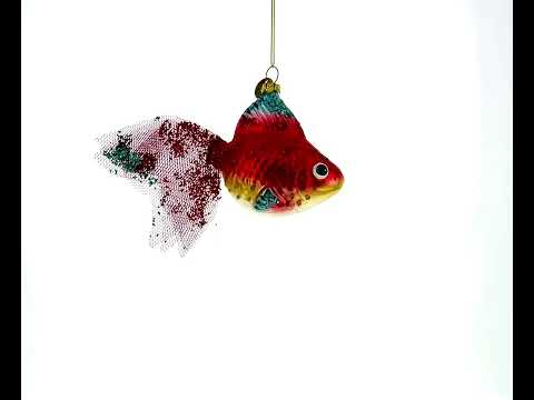 Glittered Goldfish Glass Christmas Ornament