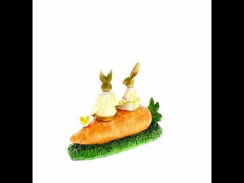 Romantic Easter Bunny Pair on Carrot with Chicks Spring Decor 6.3 Inches Tall