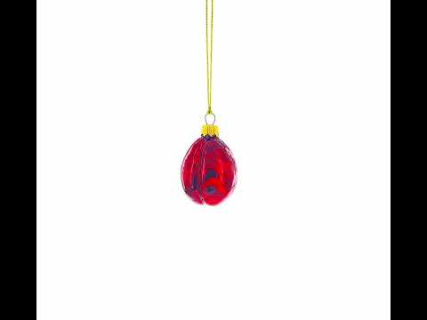 Red Plum with Green Leaf Glass Christmas Ornament