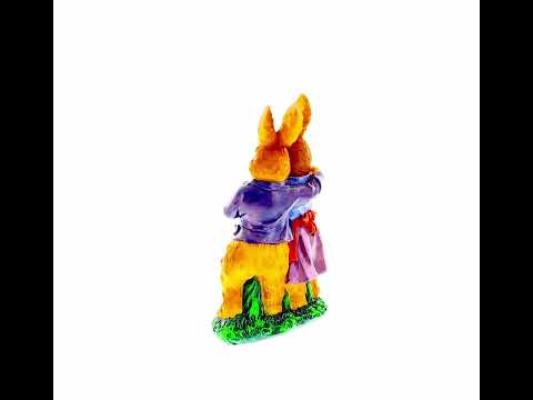 Loving Easter Bunny Pair Figurine With Festive Basket 6.2 Inches Tall