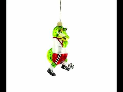 Crocodile Soccer Player Glass Christmas Ornament