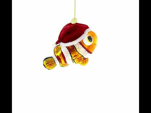 Clownfish in Santa Hat Glass Christmas Ornament