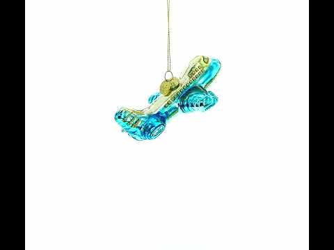Blue Airplane Glass Christmas Ornament