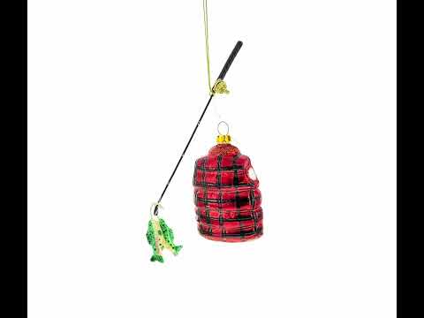 Weihnachtsschmuck aus Glas: Fischerjacke und Angelrute