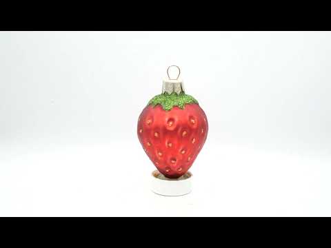Strawberry with Leaf Glass Christmas Ornament