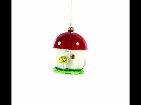 Fairy Tale Mushroom House Glass Christmas Ornament