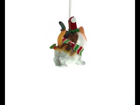 Weihnachtsschmuck aus Glas, Glas, dreifarbige Katze mit Schal