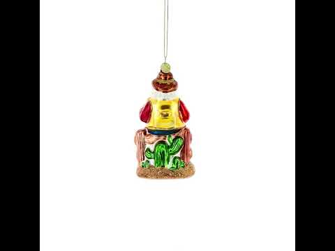 Cowboy Santa with Drink and Drumstick Glass Christmas Ornament
