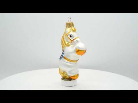 Circus Horse with Blue Saddle Glass Christmas Ornament