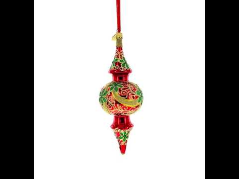 Emerald Jeweled Lattice Elongated Pointed Teardrop Finial Glass Christmas Ornament