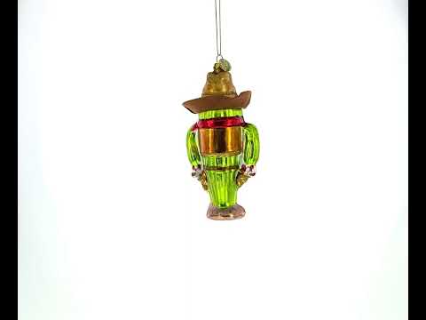 Western Cowboy Cactus Glass Christmas Ornament