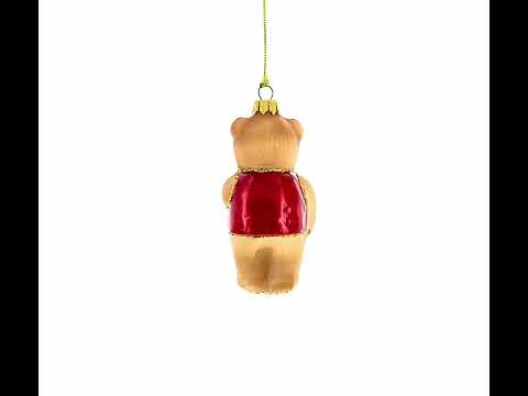 Braunbär mit roter Weste, Glas-Weihnachtsornament