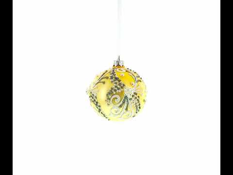 Snow Swirls on Ivory Glass Ball Christmas Ornament 3.25 Inches