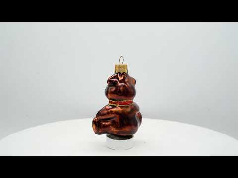 Cute Baby Bear with Red Bow Glass Christmas Ornament