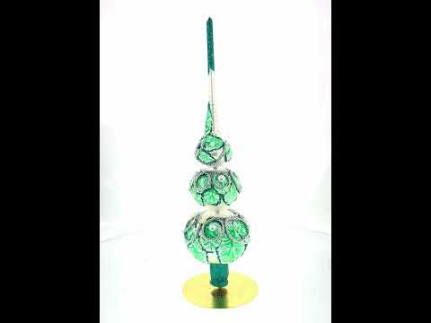 Dimensional Rope and Leaves on White Glass Christmas Tree Topper 12.5 Inches
