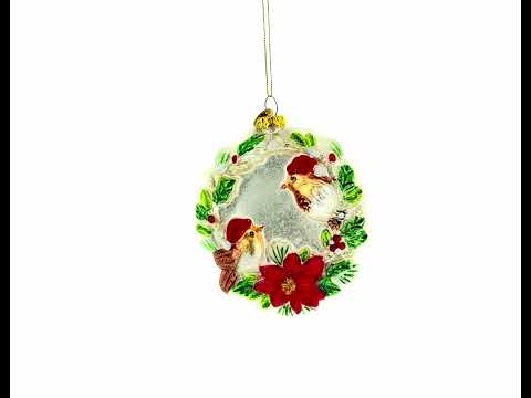 Birds on a Wreath Glass Christmas Ornament