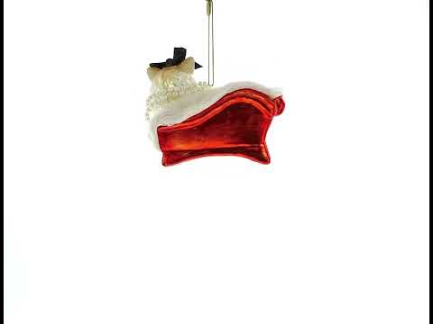 Cat in Pearl Necklace Lounging on Sofa Glass Christmas Ornament