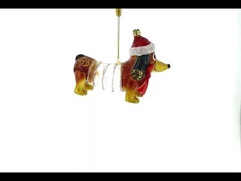 Retro Stretching Slinky Dog Glass Christmas Ornament