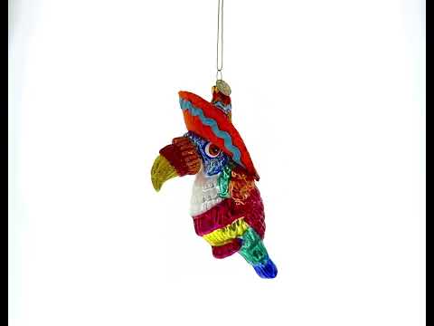 Tropischer Tukan mit Sombrero-Hut, Weihnachtsschmuck aus Glas