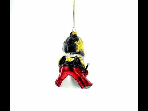 Santa in Ice Hockey Gear Glass Christmas Ornament