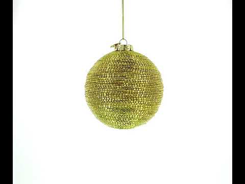 Perlenbesetzte goldene Glaskugel – Weihnachtsschmuck aus Glas